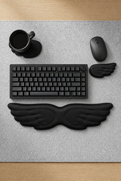 GoLite 3 Parça Melek Kanat Şekilli Klavye ve Mouse Bilek Desteği Seti Ergonomik Memory Foam Kaymaz Tabanlı Yastık