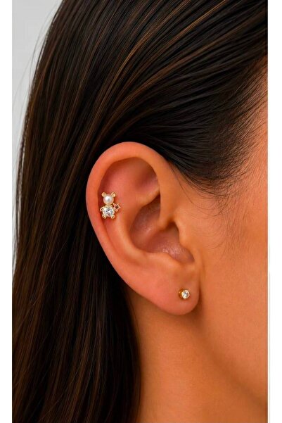Arescollection 1 ADET ZİRKON TAŞLI AYICIK TRAGUS HELİX LOBE UYUMLU PİERCİNG