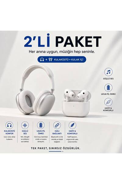 TEKNO PRO 2 Ios Android Uyumlu Kulakiçi ve Üstü Kablosuz Bluetooth Kulaklık P...