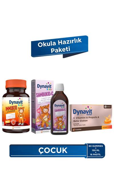 Dynavit Kids Okula Hazırlık Paketi Immukid Gummies + Sambukid-C + C Vitamini ...