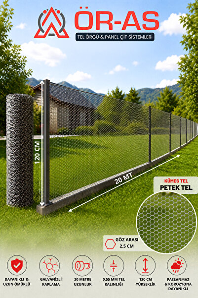 ÖRSA MARKET Kümes Teli  ( -2.5 x 2.5 Göz- )-0.55mm - 120 cm Yükseklik 20 Metr...