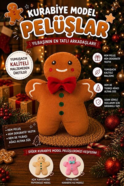 eco sepet Kurabiye Adam Peluş Yastık, Uyku Arkadaşı Peluş, Yılbaşı Kurabiye K...