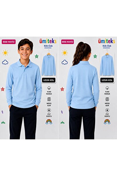 ümitteks iş ve okul kıyafetleri Unisex Combed Cotton Polo Collar Long Sleeve ...
