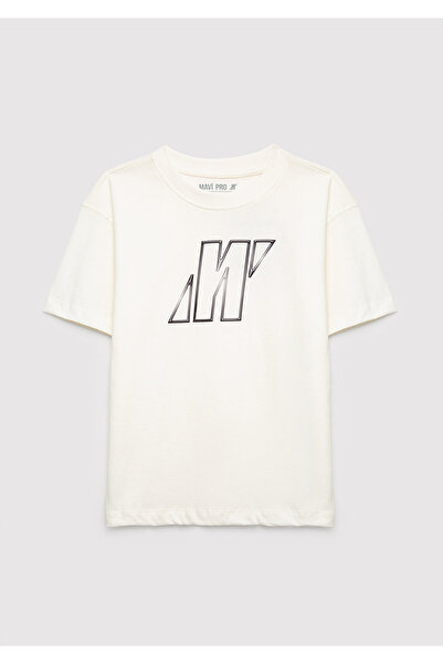 Mavi M Logo Ecru T-Shirt Loose Fit / Comfortable Loose Cut 6610386-70057