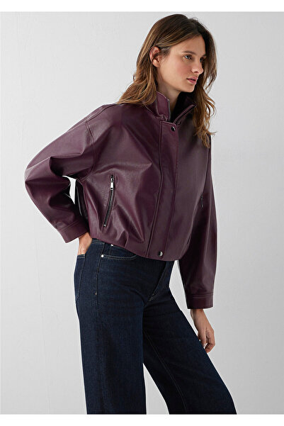 Mavi Beli Lastikli Bordo Suni Deri Ceket Oversize / Geniş Kesim 1110865-70434