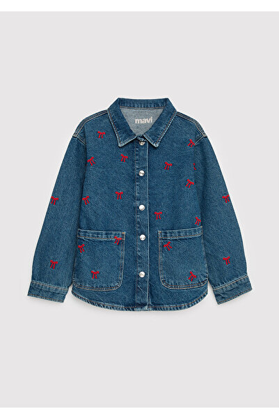 Mavi Layna Shirt 90lar Kurdele Nakışlı Koyu Denim Gömlek Regular Fit / Normal...