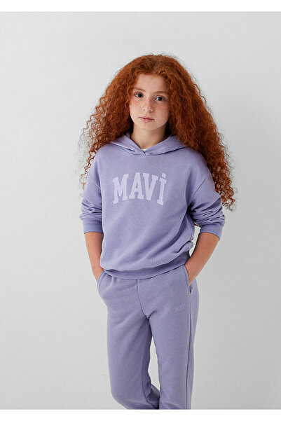Mavi Logo Baskılı Kapüşonlu Mor Sweatshirt 7S10147-70557