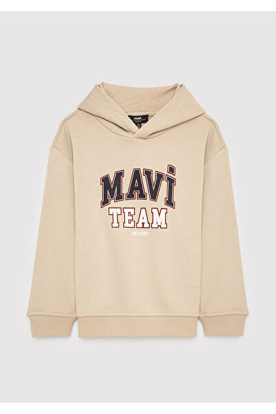 Mavi Kapüşonlu Ekru Sweatshirt 6S10209-70039