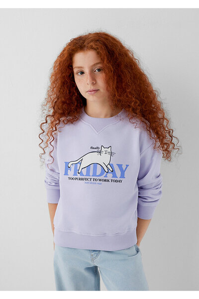Mavi Kedi Baskılı Mor Sweatshirt 7S10210-70523