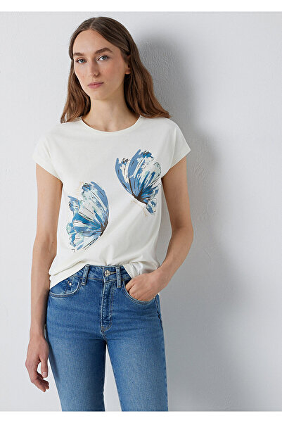 Mavi Butterfly Printed Ecru T-Shirt Regular Fit / Normal Cut 1614147-70048