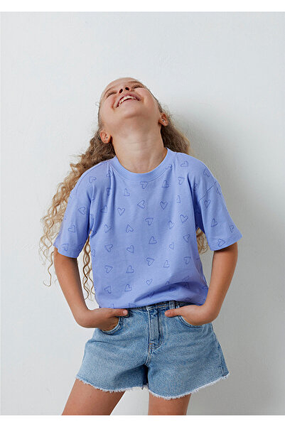 Mavi Heart Printed Purple T-Shirt Loose Fit / Comfortable Fit 7610509-70545