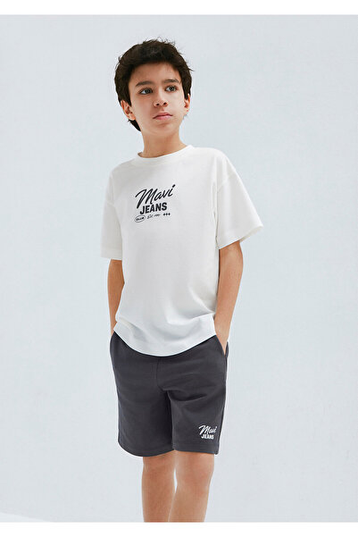 Mavi Logo Printed Ecru T-Shirt Shorts Set Loose 6t10002-70057