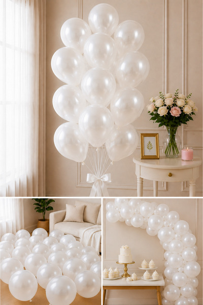 Parti dolabı 25 Metallic Pearlescent Shiny White Balloons (Flying with Helium)