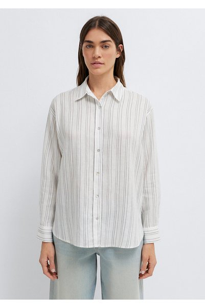 Mavi Black Striped White Linen Shirt Oversize / Wide Cut 1210748-81510