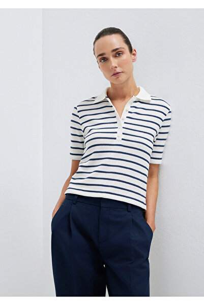 Mavi Navy Blue Stripe Textured White Polo Shirt Slim Fit / Slim Fit 1613787-8...