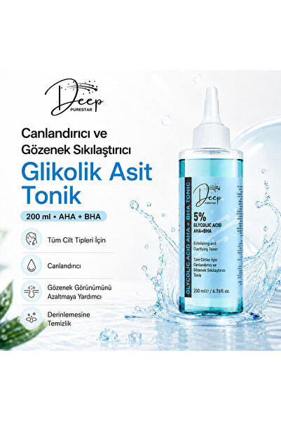 Deep Purestar %5 Glikolik Asit AHA+BHA Tonik 200 ml Gözenek Sıkılaştırıcı Can...