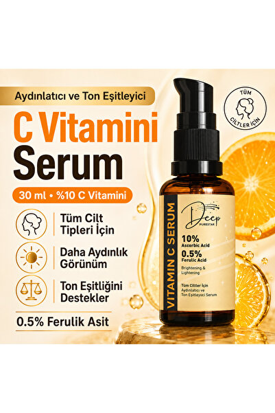 Deep Purestar %10 C Vitamini Serum 30 ml – Askorbik Asit + %0,5 Ferulik Asit ...
