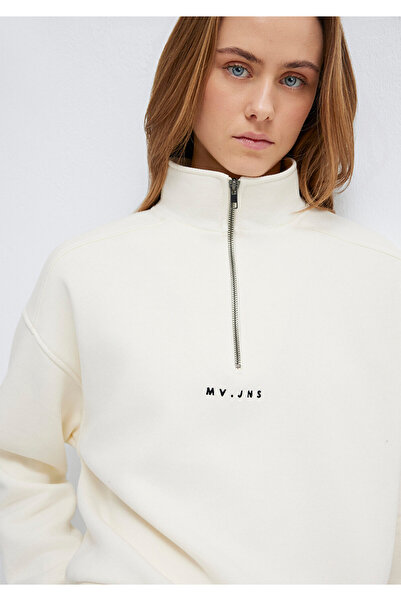 Mavi MVJNS Nakışlı Yarı Fermuarlı Ekru Sweatshirt 1S10533-89145