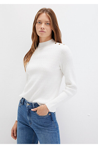 Mavi Omuz Detaylı Ekru Kazak Slim Fit / Dar Kesim 1710798-70057