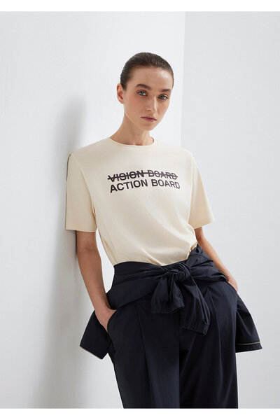 Mavi Slogan Printed Ecru T-Shirt Regular Fit / Normal Cut 1613842-70005