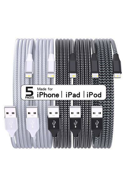 Choice كابل USB إلى لايتنينج بطول 1 متر، 2 أبيض و2 أسود و1 رمادي، 5 عبوات، لأ...