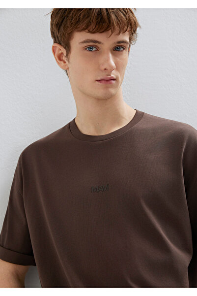 Mavi Logo Baskılı Kahverengi Basic Tişört Relaxed Fit / Rahat Kesim 0613093-70251