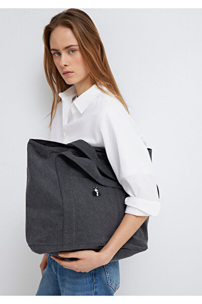 Mavi Anthrazitfarbene Denim-Tasche mit Katzenmotiv 1913284-22864