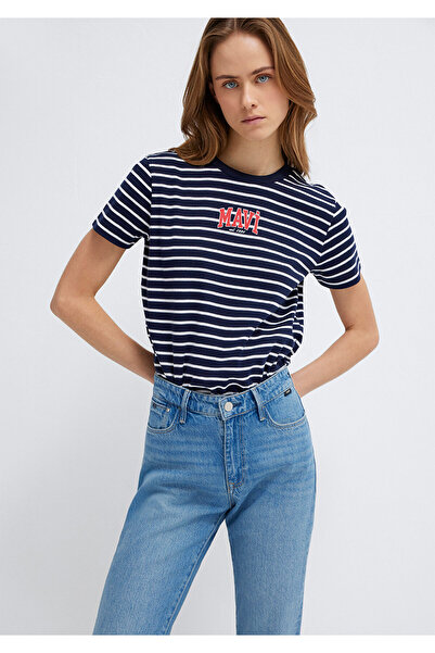 Mavi Marineblaues T-Shirt mit Logo-Print, reguläre Passform / normaler Schnit...