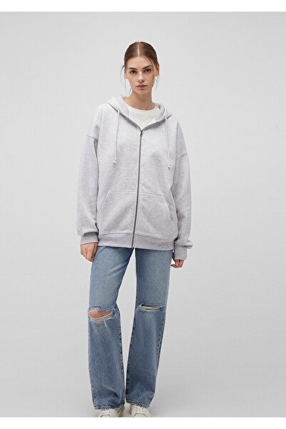 Mavi Kapüşonlu Fermuarlı Gri Sweatshirt 1610221-80196