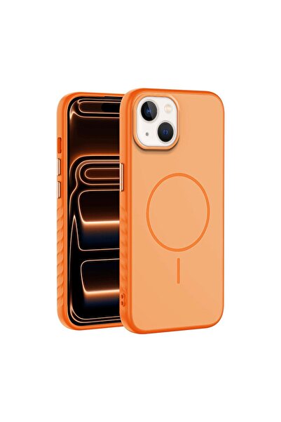Zebana Apple iPhone 14 Uyumlu Kılıf Mono M-Safe Silikon Kılıf Turuncu