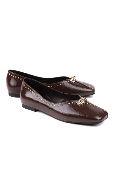 stato Miranda Vegan Leather Women's Ballerinas with Chain Detail, Stylish Cas...