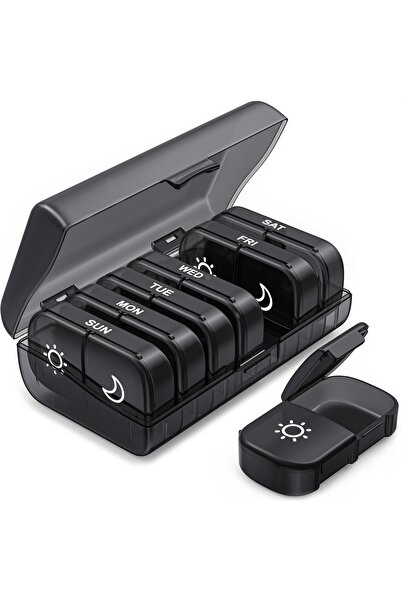 Choice black Weekly Pill Organizer 2 Times a Day, Pill Box 7 Day with One-Sid...