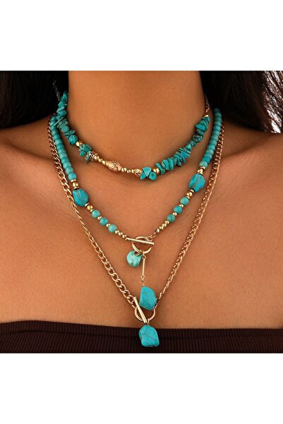 Choice Set 01 SHIXIN 3Pcs/Set Vintage Blue Stone Pendant Necklace for Women B...