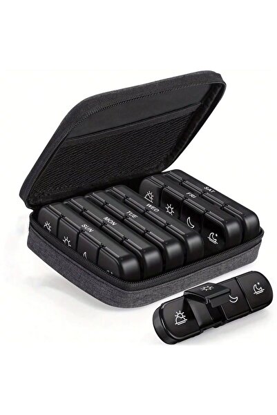 Choice black Weekly Pill Organizer 4 Times a Day with a Business Stylish Bag,...