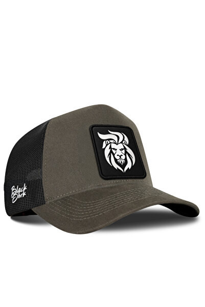 BlackBörk Khaki-Black Trucker Hat with Lion Logo