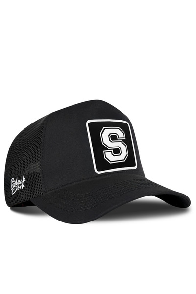 BlackBörk S Harf Logolu Siyah Trucker Şapka