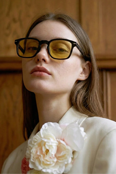 Chunky Frame Jaune Unisex Siyah Vintage Sarı Güneş Gözlüğü