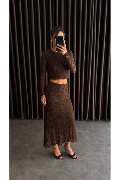 ZF BUTİK Women's Textured Transparent Long Skirt