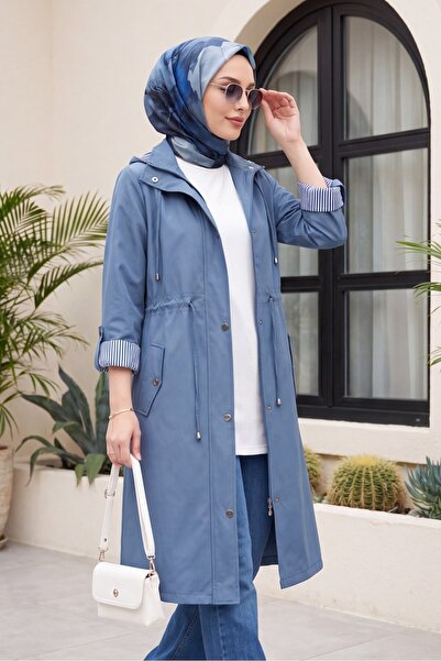 Modamorfo Indigo Striped Lining Trench Coat