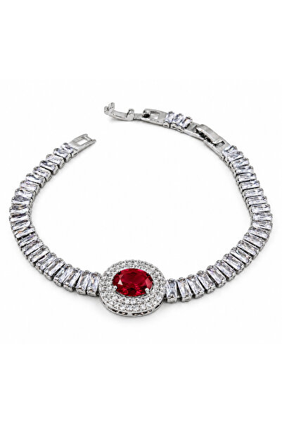 Siya Silver Colorful Oval Model Waterway Baguette Bracelet - 17+2 CM