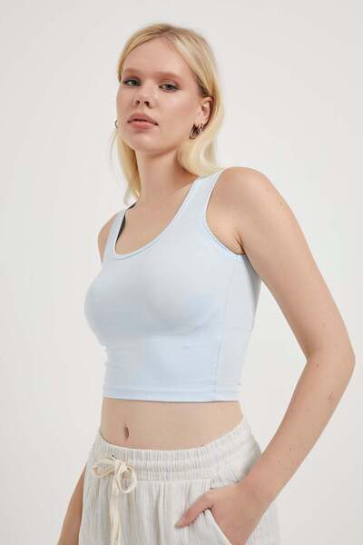Arma Life Women's Strappy Soft Summer Basic Tight Blue Crop Bodysuit