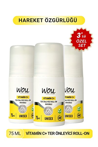WOU World of Unique Ter Önleyici Beyazlatıcı Roll-on 75ml.3 Adet Özel Set