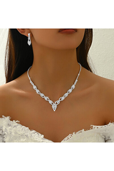 Choice 808199-2PC Women's Fashionable Rhinestone Sparkling Earrings Necklace ...