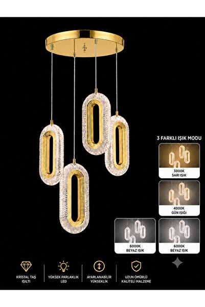 RSCOLLECTIONS Hera Modern Sarkıt 4'Lü Led Avize Elips Sarkıt Ledli Avize