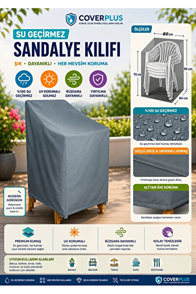 CoverPlus Bahçe Sandalyesi Koruma Örtüsü Sandalye Kılıfı Su Geçirmez - Gri