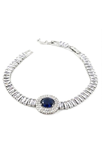 Siya Silver Colorful Oval Model Waterway Baguette Bracelet - 17+2 CM