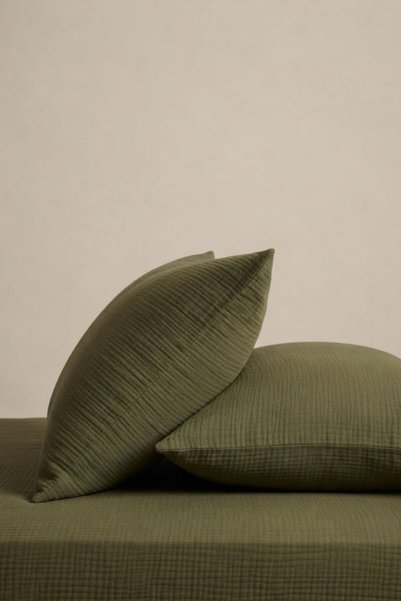 JOJOMIA Petra Müslin Yastık Kılıfı 2li 50x70 cm Haki Doğal Pamuklu Nefes Alab...