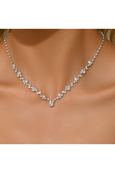 Choice Silvry Simple and Exquisite Full Diamond Necklace Jewelry Hot Selling ...