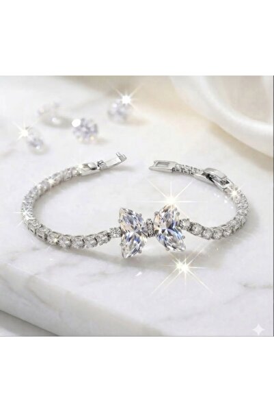 Siya Silver Butterfly Model Silver Colored Round Stone Waterway Women's Brace...