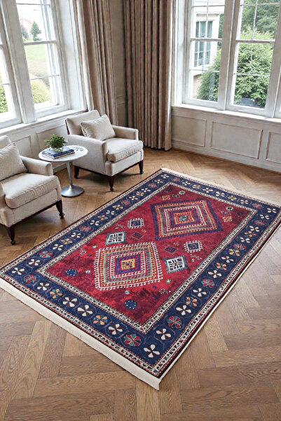 BLGHOME ÇERÇEVE MOTİF DETAYLI ETNİK DESEN RENK UYUM MODERN HALI DEKORATİF KİLİM